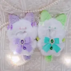 b.206 ぬい服 12cm ちびぐるみ 着ぐるみ 紫 緑 ねこセット