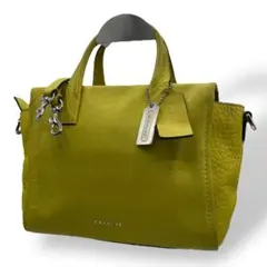 良品　コーチ　2way ショルダーバッグ　ハンドバッグ　レザー　シボ　黄色