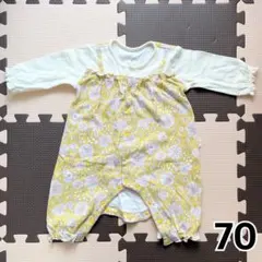 【70サイズ】ベルメゾン レイヤード風ロンパース ミニラボ パリのお花柄