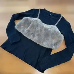 GU タートルネック ファーキャミソール　長袖カットソー　150