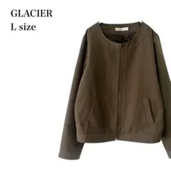 グラシア/ノーカラージャケット/ショート丈/ジップアップ/L/カーキ/羽織り