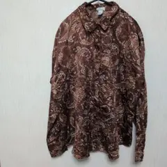 west of MELROSE ペイズリー柄 長袖 茶 XS サテン風