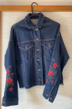 デニムジャケット ダークブルー バラ刺繍 GUジーンズ Sサイズ
