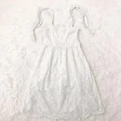 H&M キャミソールワンピース　レース　裏地付　肩リボン　ロング丈　綿100%