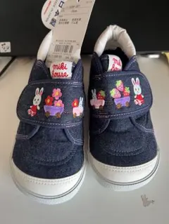 miki house デニムウサギ刺繍スニーカー