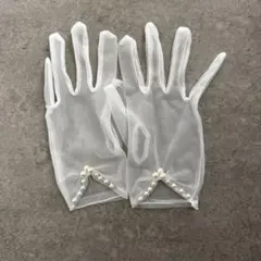 ホワイト パール装飾 ウェディンググローブ