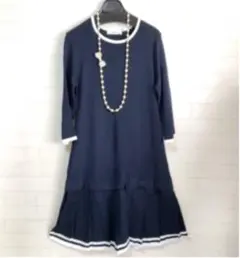 リボンつきバイカラースプリングニットワンピース　ギャラリービスコンティ　新品