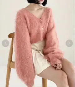 Heather シャギーニット　カーディガン　ピンク