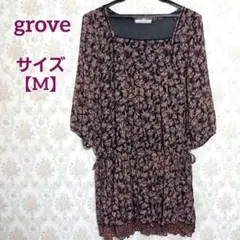 grove花柄 スクエアネック チュニック 五分袖サイズMのサムネイル
