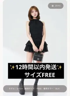 新品タグ付き ダーリッチ ボリュームフリルシフォンミニワンピース ブラック FL 定価以下♡ ダーリッチ Darich ♡ボリュームフリルシフォンミニ