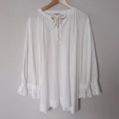 Samantha Mos2 ホワイト 長袖ブラウス 袖ボリュームレースゆったり
