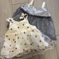 プティマインさくらんぼ刺繍 チュール ワンピース 80cm 2枚セット