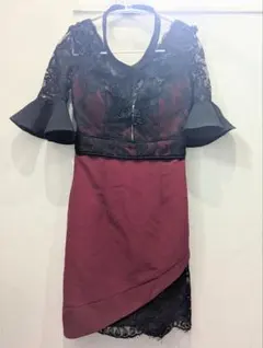 【ROBE de FLEURS】キャバドレス S 黒×ワインレッド