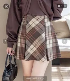 clear チェック柄バックレースアップボックスプリーツスカート