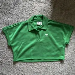 adidas グリーン クロップドポロシャツ M
