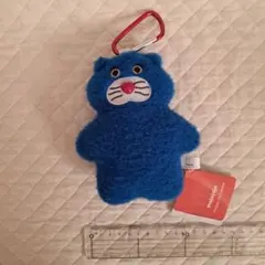 mojojojp カラビナ付き　ぬいぐるみポーチ　Nicky 猫　青