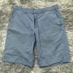 【UNIQLO】青と白のチェック柄ショートパンツ (M) 綿100% 総柄