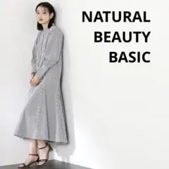 NATURAL BEAUTY BASIC ペプラム シャツワンピース ストライプ