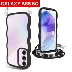Galaxy A55 5G ケース ストラップ付き ブラック クリア