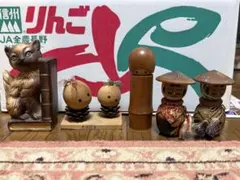 レトロ 置物 5点セット 猫 木彫り 人形　こけし