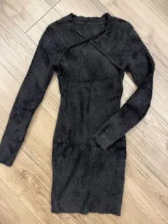 GRL クロスデザインニットワンピ ブラック