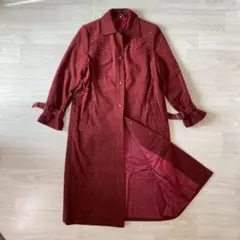 ワインレッド スエード風 カフベルト付き ロングコート日本製