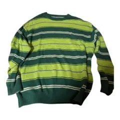 モノマート 緑と青のストライプニット