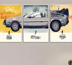 【3枚】A3 バック トゥ ザ フューチャー キャンバスアートポスターデロリアンのサムネイル