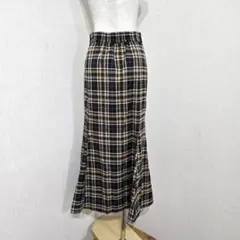 GU マーメイドスカート チェック柄 マキシ丈（M）ベージュ×ブラック系