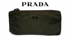 PRADA プラダ ナイロン フラットポーチ 三角ロゴ カーキ ペンケース 