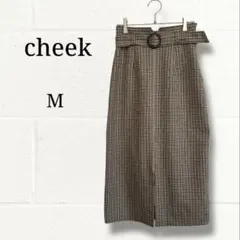 cheek（チーク）チェック柄 タイトスカート ブラウン Mサイズ ベルト付きのサムネイル