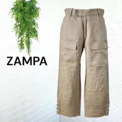3646【ZAMPA】リネンカーゴパンツ ワイド ワーク 麻100％ ベージュ