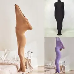 3枚 全身タイツ　ストッキング　ブラック　パープル　ベージュ　黒　紫