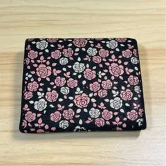 印傳屋　印伝 二つ折り財布 黒×ピンク・白 かぐわ　薔薇　ばら