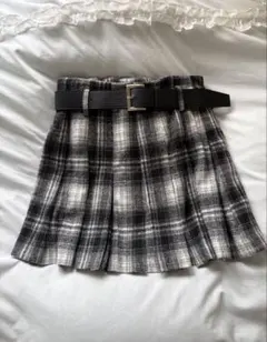 Heather チェック柄 プリーツミニスカート ベルト付き グレー Mサイズ