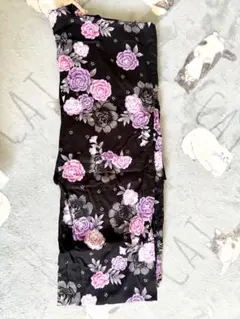 黒地に紫とピンクの花柄 浴衣・帯セット