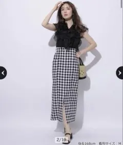 美品 アプワイザーリッシェ サス付きタイトスカート ギンガムチェック柄のサムネイル
