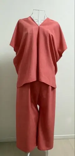 466 着物リメイク 正絹 訪問着ワイドパンツセットアップ L スカーフ