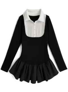 GRL シャツドッキングフレアニットミニワンピース [ru1204]