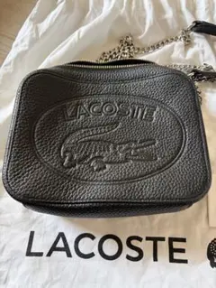 LACOSTE レザーショルダーバッグ ブラック