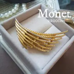 Monet モネ 羽根 フェザー ゴールド ブローチ 流線型 ヴィンテージ 羽