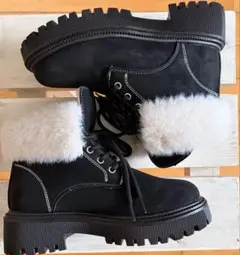 美品 ファー付き 厚底ブーツ ブラック レディース ムートン