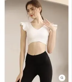 yomoment フリル袖トップス 美背スポーツ半袖