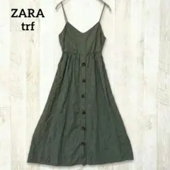 ZARA trf リネンブレンド キャミソールワンピース XS 緑 バックりぼんのサムネイル