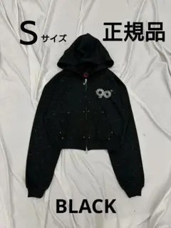 90 Logo Glitter Zip HoodieBLK×RHINESTONE