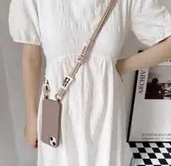 iPhoneケース　iPhone13pro他　ショルダー　紐付き　ベージュ