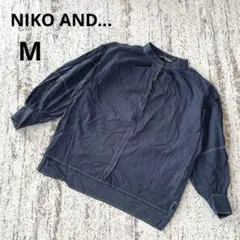 ニコアンド 長袖 シャツ M 紺 無地 バンドカラー ステッチ 薄手 ゆったりのサムネイル