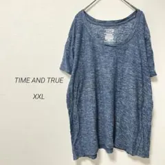 TIME AND TRUE ダークブルー 半袖Tシャツ 2XL 大きめサイズ