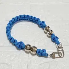 ブルー パラコード ハンドストラップ シルバービーズ 4個 大人シンプル