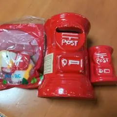 郵便ポスト型 貯金箱 2種 ＆ Aflac マスコット セット